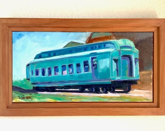 Pintura de vagón de ferrocarril de Santa Fe: óleo sobre lino al aire libre