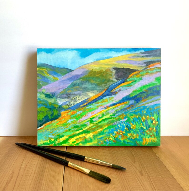 Original Oil Painting on Wood, Original Impressionist Painting, California Wall Art, California Landscape Oil Painting, Super Bloom 2019 image 5