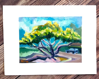 Plein Air Painting of Historic Oceanside Fig Tree, Original Oil Painting on Paper, Southern California, San Diego Painting, Original Art