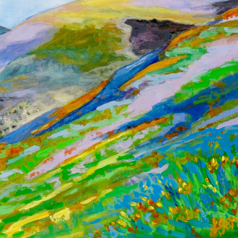 Original Oil Painting on Wood, Original Impressionist Painting, California Wall Art, California Landscape Oil Painting, Super Bloom 2019 image 7