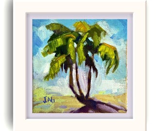 Mini Palm Tree Oil Painting: California Coastal Landscape (4x4)