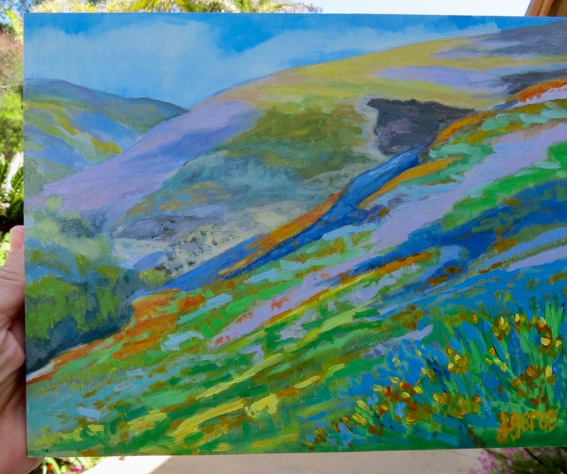 Original Oil Painting on Wood, Original Impressionist Painting, California Wall Art, California Landscape Oil Painting, Super Bloom 2019 image 6