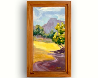 Pintura al óleo de paisaje del sur de California: arte impresionista minimalista enmarcado