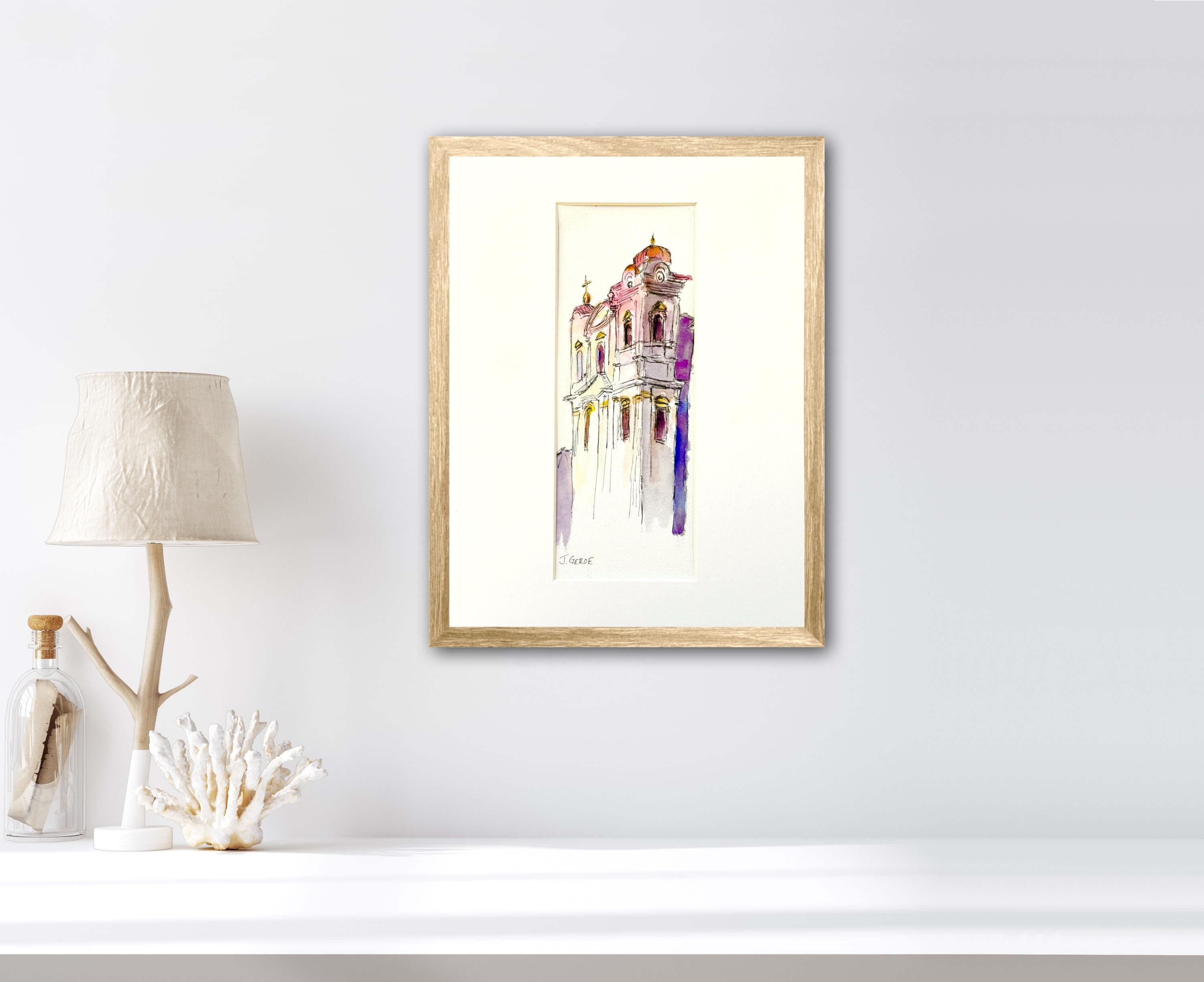 Original Watercolor of Romanian Church, Urban Sketcher Style ... - Artistic Romanian Minimalist Inspired-French Style