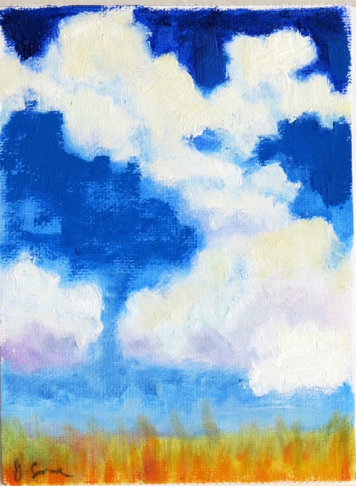 Original Impressionist Oil Painting of Cumulus Clouds Over a Etsy
