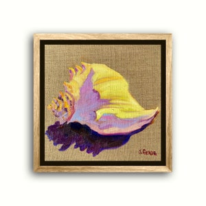 Nautilis Painting, Beach Art, Original Shell Still Life Oil Painting on Natural Linen. Beach House, Coastal Wall Decor