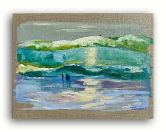 Pintura al óleo original de San Diego: Océano Pacífico al anochecer, arte al aire libre