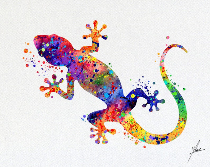 Gecko Lizard Art Print Watercolor illustrations Wall Art | Etsy