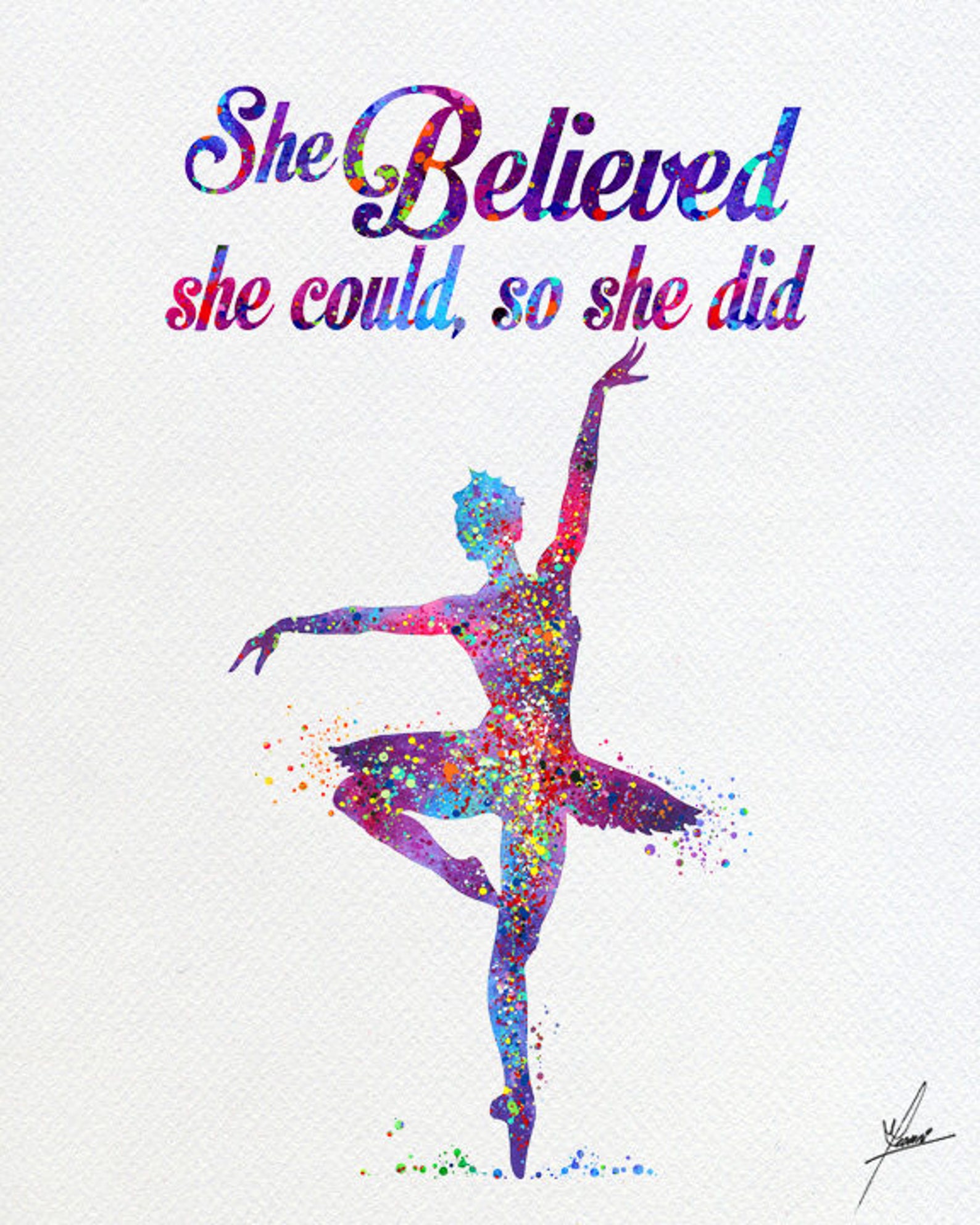 Ballerina Ballet Quote Watercolor Illustrations Art Print Wall - Etsy