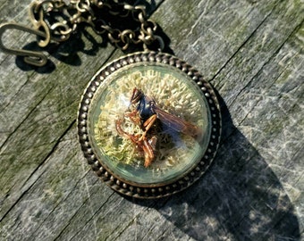 Wasp & moss globe necklace