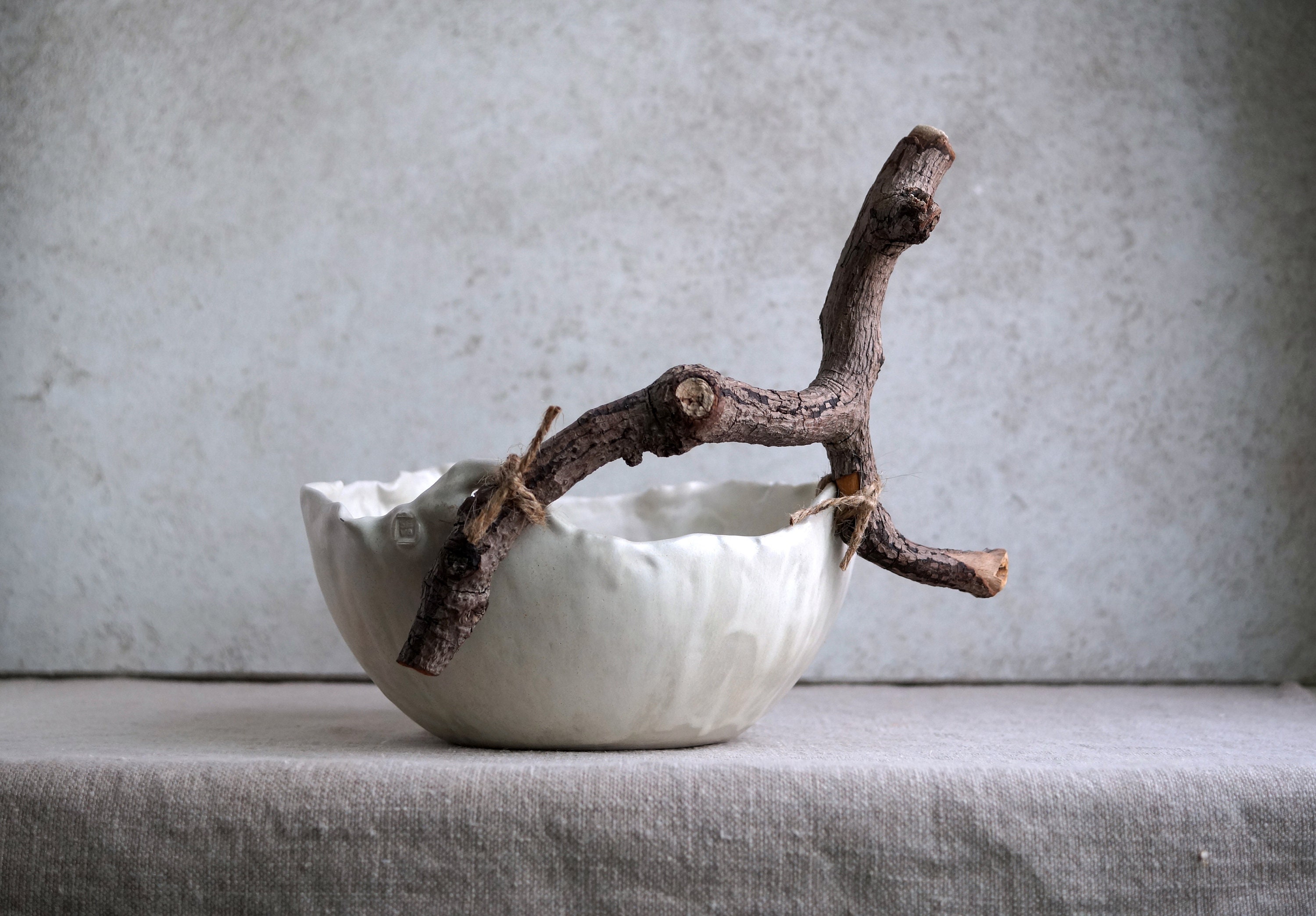 Handmade Ceramic Bowl Salad Fruit Bowl With Wooden Handle Tableware Organic Shape Nature Inspired Ceramic Wedding Mothers S Day Gift