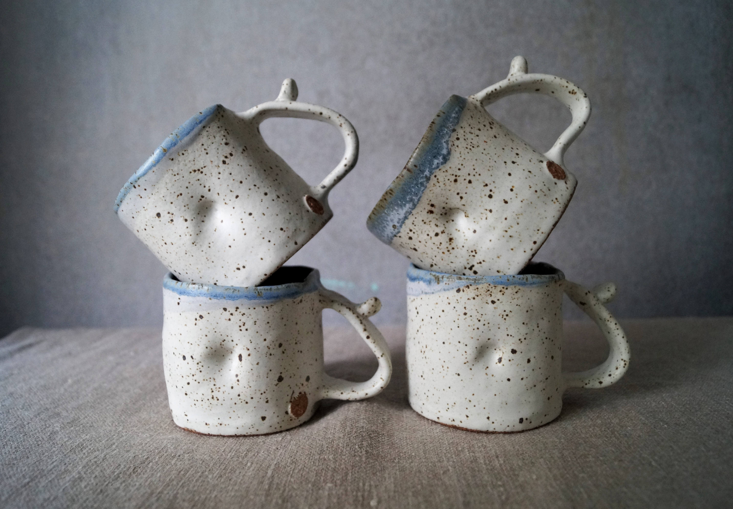  Handmade  Ceramic  Mug White Speckled Glaze Cup  Free 