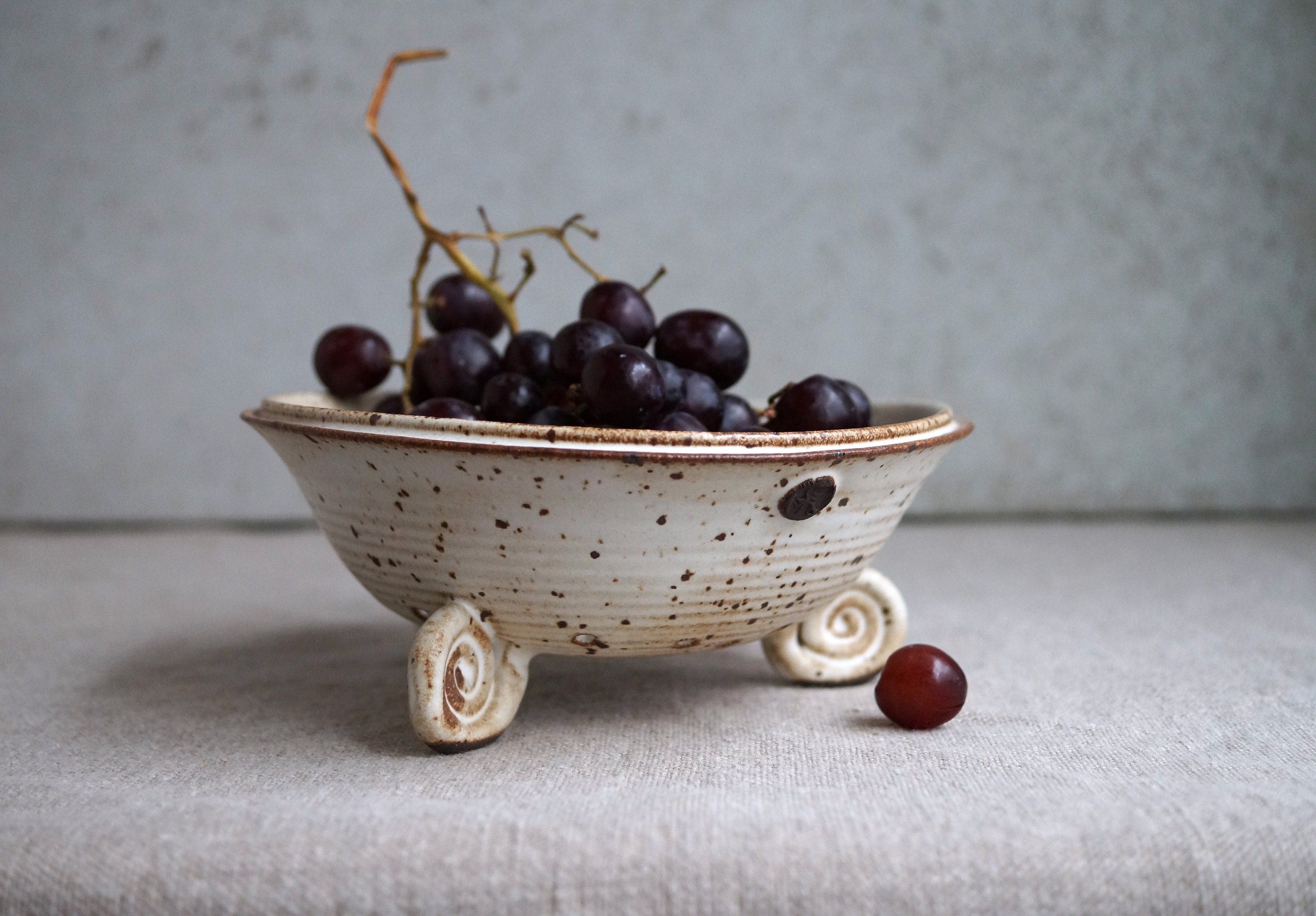 Handmade Berry Bowl Fruit Colander Rustic White Pottery Unique