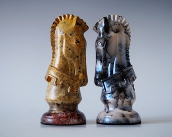 Handmade Raku Chess, Large Scale Chess, NO BOARD, Saggar Firing/ Hose Hair, Raku Arts, 32 Pieces, King 8" Pawn 6", Blue and Yellow