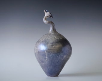 Ceramic Raku Vase, 12"x 8", Iridescent Raku Arts, Naked Raku Firing