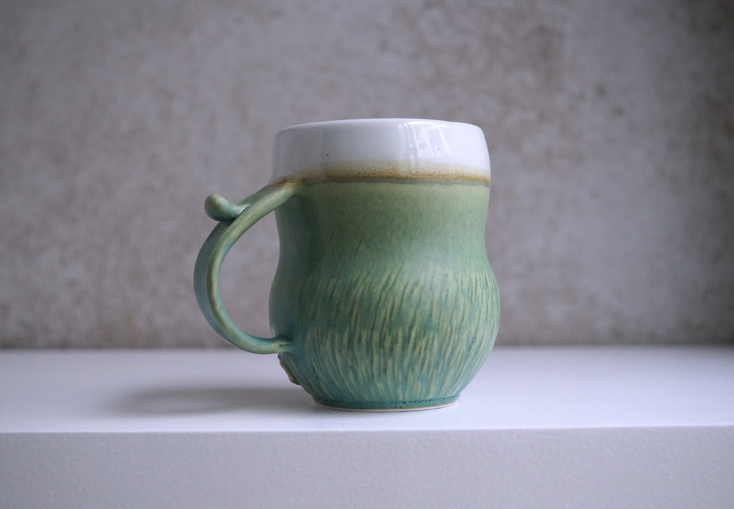 Handmade Ceramic Mug Porcelain Clay Textured Mug 12 oz 