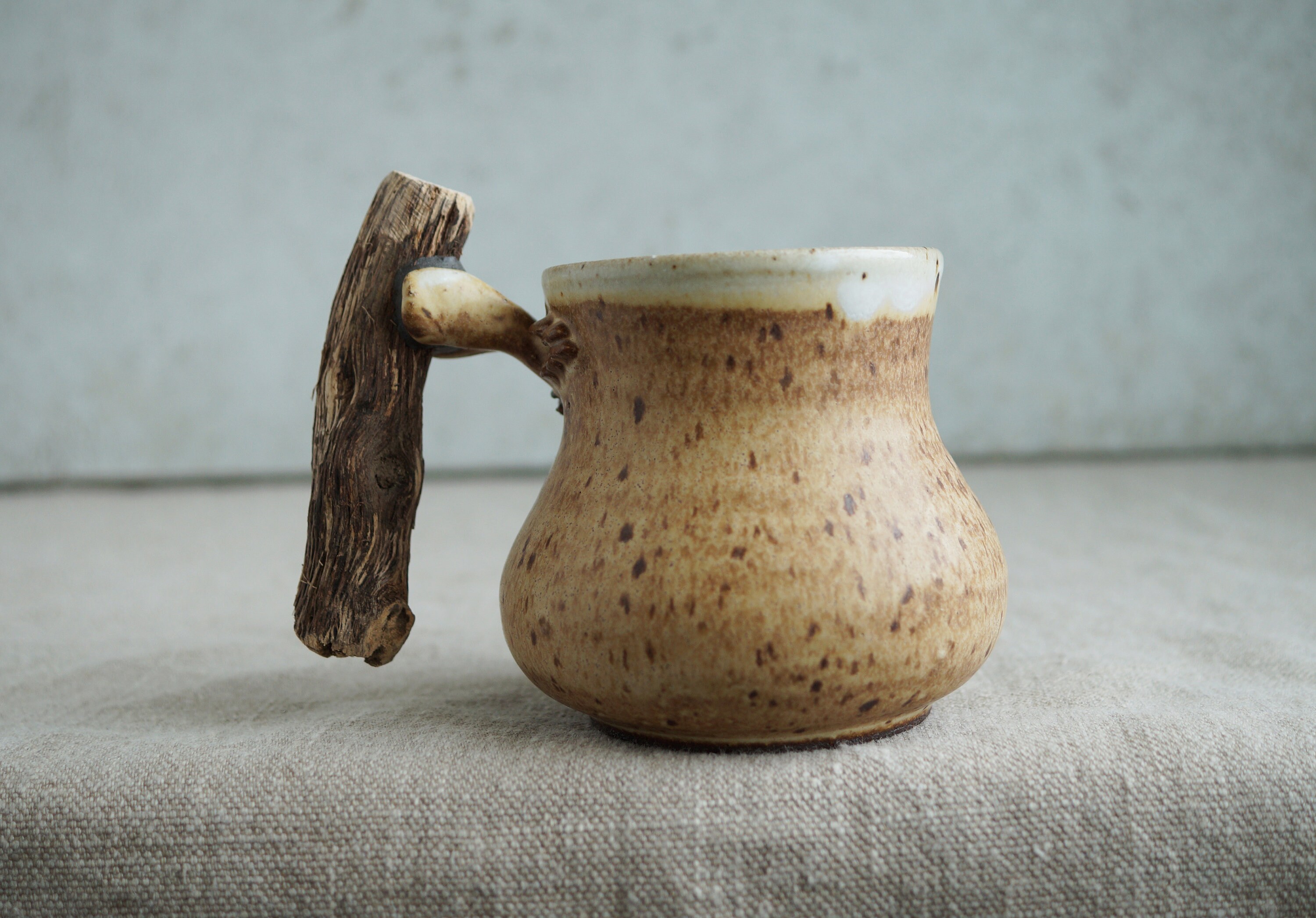 Ceramic Handmade Mug with Wooden Handle, Rustic Pottery ...