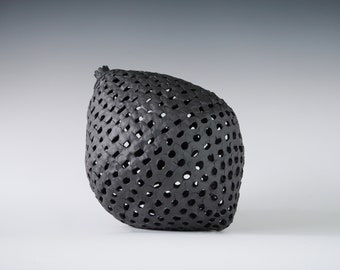 Handmade Ceramic Decorative Object, Charcoal Black, Matt Finish, Contemporary Home Decor