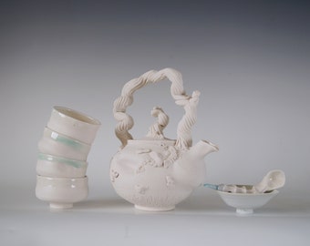 Porcelain Tea Ceremony Set, 20 oz Teapot