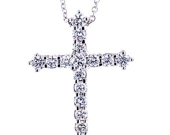 Diamond Cross Pendant 3/4 CT. T.W. 14K White Gold Classic Cross Pendant Necklace With Natural Round Diamonds