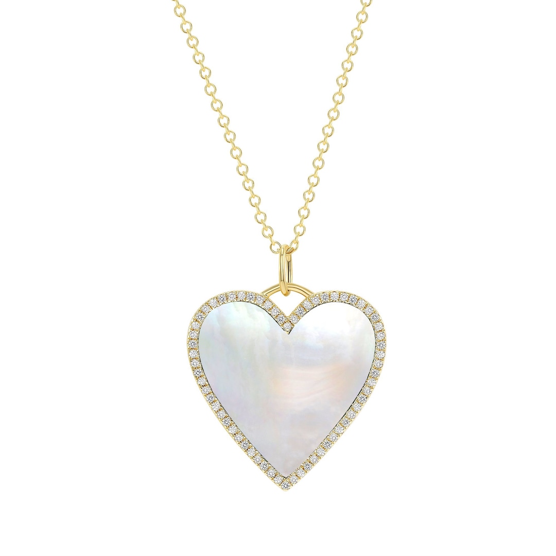 Mother of Pearl Necklace Heart Pendant Gift for Her 14k Gold