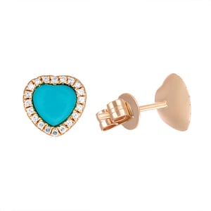 Heart Earring 14k Yellow Gold Diamond and Turquoise handmade earring gift for her unique Earring Birthstone Gemstone Natural Stone Dainty