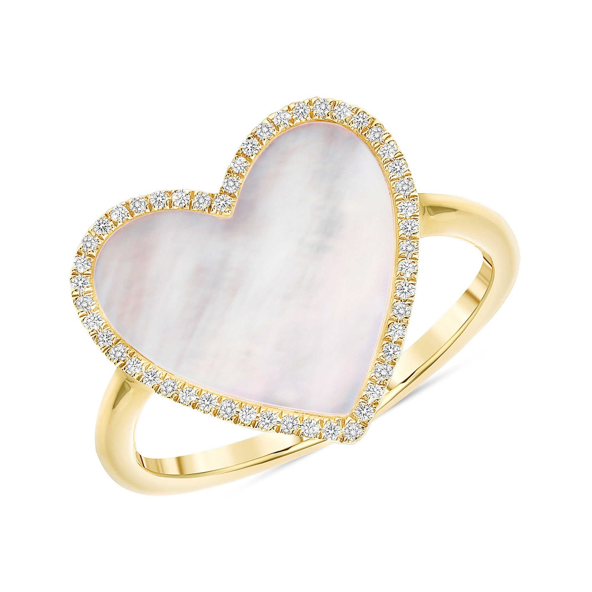 Mother of Pearl Heart Ring Birth Stone Ring 14k Yellow Gold Gift for