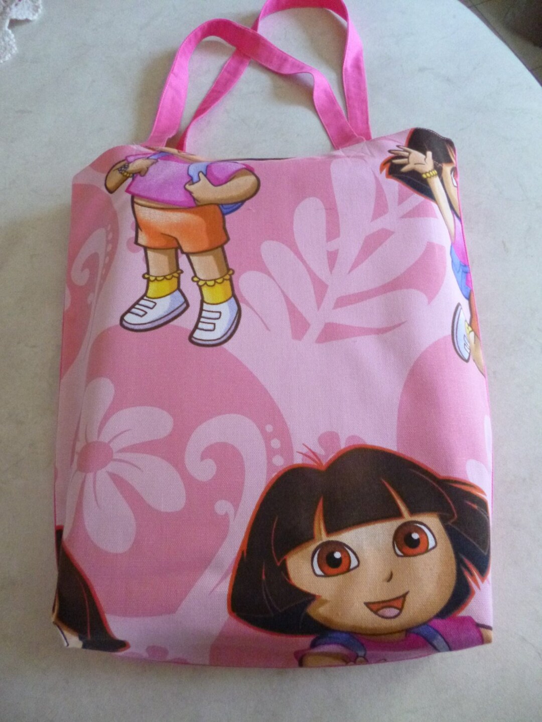 Library Bag. Little Girl Print With Bright Pink Backing. Sturdy Cotton