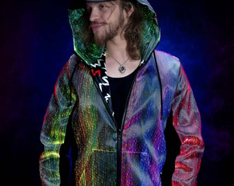 Light Up LED Hoodie Long Sleeve Mens Rave Outfit Burning Man Outfit EDC Festival Outfit Preppy Hoodie Rave Wear EDC Gear Multicolor Black