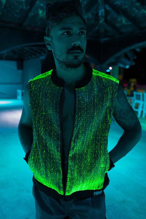 Rave Outfits Stylish LED Rainbow Colorful Party Clothes Unique Zip Up  Hooded Sequined Light Up LED Jacket for Women