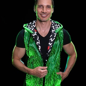 Light Up Vest Cool Hoodie for Men LED Jacket Burning Man EDM Rave Clothing