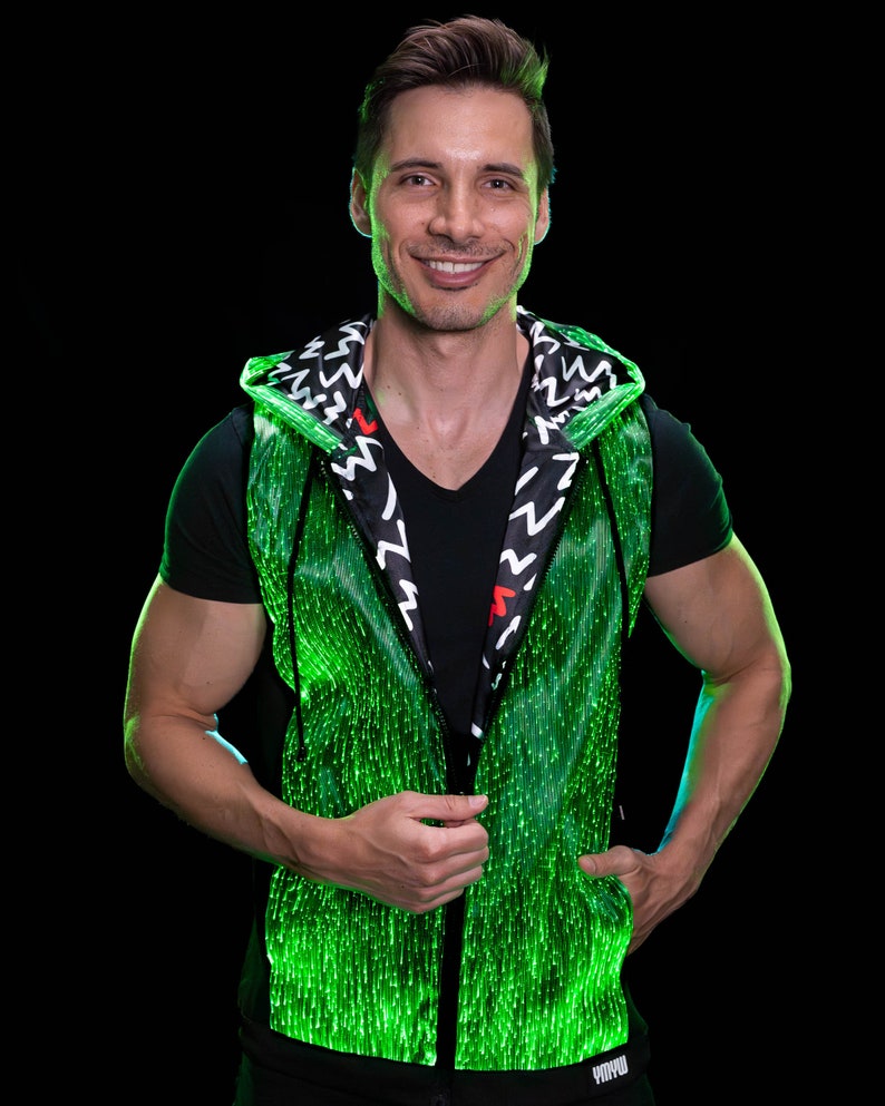 Light Up Vest Cool Hoodie for Men LED Jacket Burning Man EDM Rave Clothing