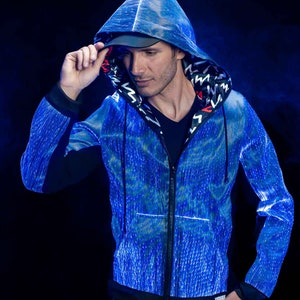 Light Up LED Hoodie Long Sleeve Mens Rave Outfit Burning Man Outfit EDC Festival Outfit Preppy Hoodie Rave Wear EDC Gear