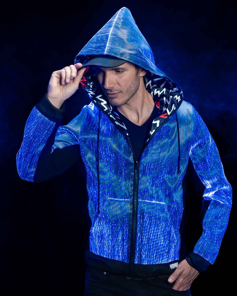 Light Up LED Hoodie Long Sleeve Mens Rave Outfit Burning Man Outfit EDC Festival Outfit Preppy Hoodie Rave Wear EDC Gear