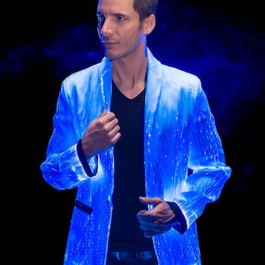 Party Festival Outfit Rave Gear Burning Man Unique Light Up LED Jacket for Men White Blazer Private Boat Party Fiber Optic Clothing