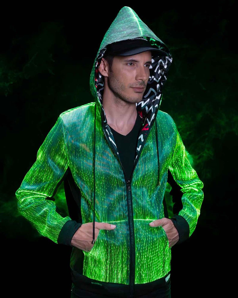 Light Up LED Hoodie Long Sleeve Mens Rave Outfit Burning Man Outfit EDC Festival Outfit Preppy Hoodie Rave Wear EDC Gear