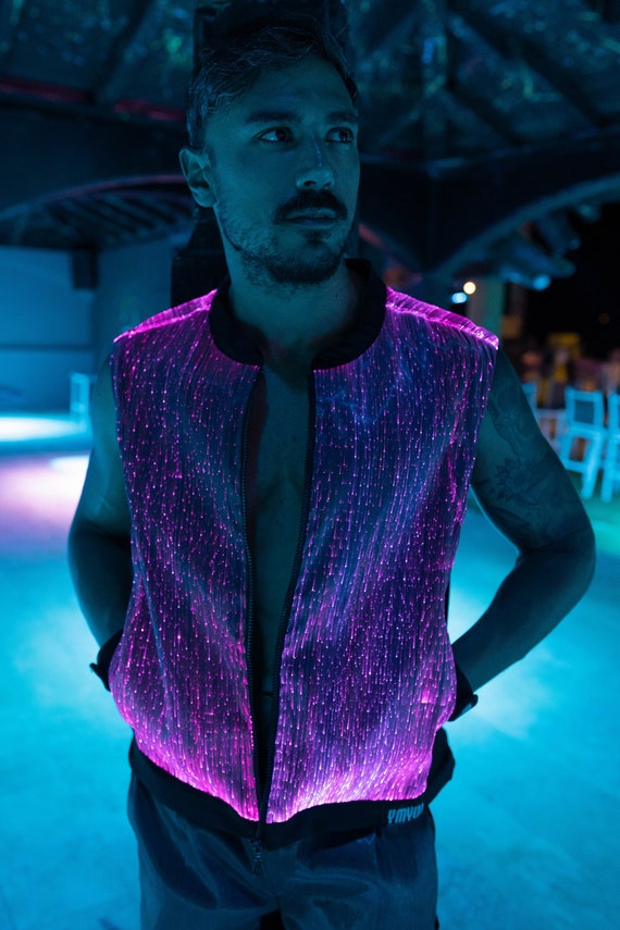 LED Weste Herren Rave Outfit Burning Man Outfit EDC Gear EDC Festival  Outfit Biker Weste Adrette Hoodie Rave Wear Musik Festival Outfit -   Schweiz