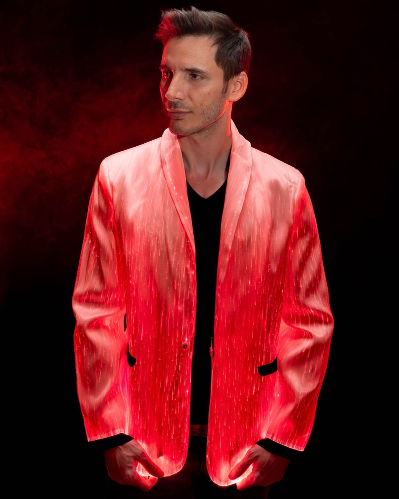 Party Festival Outfit Rave Gear Burning Man Unique Light Up LED Jacket for Men White Blazer Private Boat Party Fiber Optic Clothing