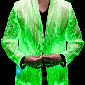 Party Festival Outfit Rave Gear Burning Man Unique Light Up LED Jacket for Men White Blazer Private Boat Party Fiber Optic Clothing