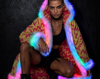 LED Faux Fur Festival Coat – Reversible Burning Man Rave Gear