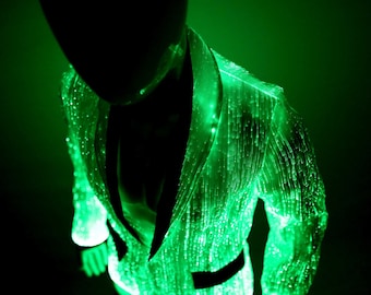 Light Up LED Jacket for Men White Blazer Burning Man Fiber Optic Clothing