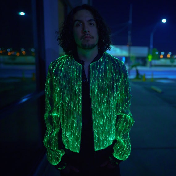 Mens Bomber Jacket LED Light up Clothing Burning Man White - Etsy