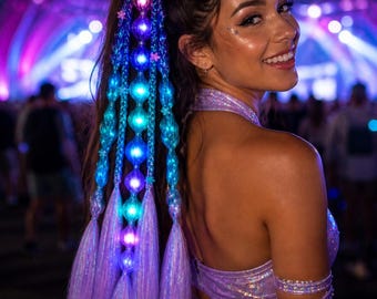 LED Light Up Festival Ponytail, Festival Braids Ponytail, Festival Hair Extension, Rave Hair, Light Up Festival Braid Hair