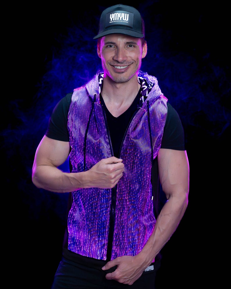 Light Up Vest Cool Hoodie for Men LED Jacket Burning Man EDM Rave Clothing image 1