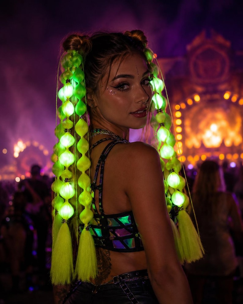 Neon green and lime LED festival hair ponytail