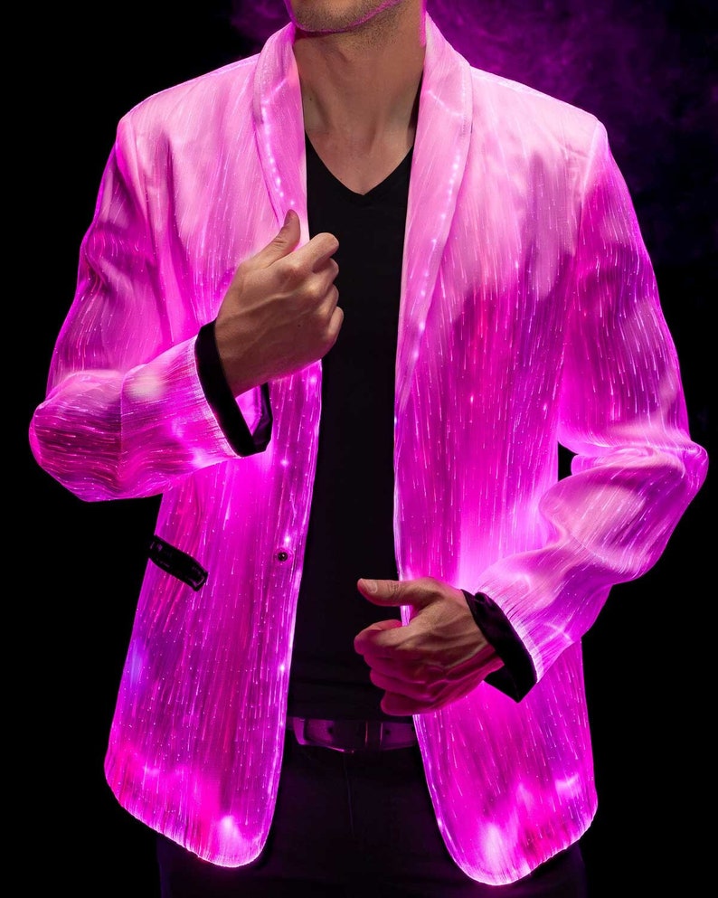 Party Festival Outfit Rave Gear Burning Man Unique Light Up LED Jacket for Men White Blazer Private Boat Party Fiber Optic Clothing image 1