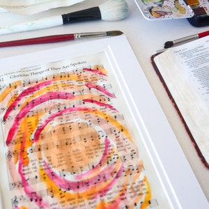Christian Music Decor Vibrant Artwork, Hand Painted Watercolor Hymnal Art, Inspirational Decor Gift for Church Choir Teacher