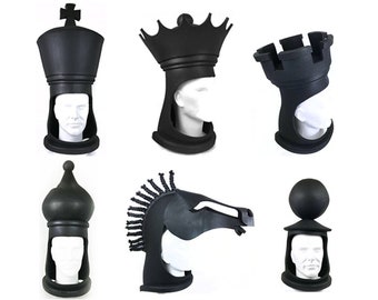 Chapeaux d'échecs humains Coiffes adultes hommes, femmes masques de costume de danse coiffe d'échecs couronne noire et blanche faite à la main par Tentacle Studio.