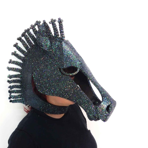 Masque de mascarade de cheval luxe adulte costume tête Black Beauty PRÊT à EXPÉDIER Equus cheval coiffe animal fait main pour hommes, femmes, couples