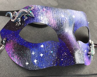 Galaxy Masquerade Mask: Jeweled Lizards, Hand-Painted Space Stars